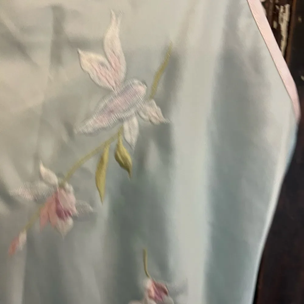 Vintage Natori Classics Ice Blue Floral Slip Lingerie.  Size XS.
